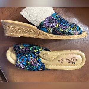 Spring Step Estella Multi Color Slide Wedge Sandals Leather Cutouts Size 39